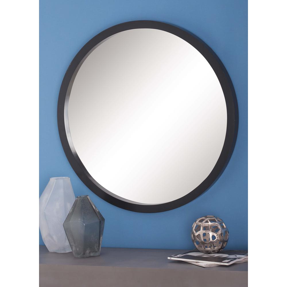 32 In Modern Round Framed Wall Mirror Black