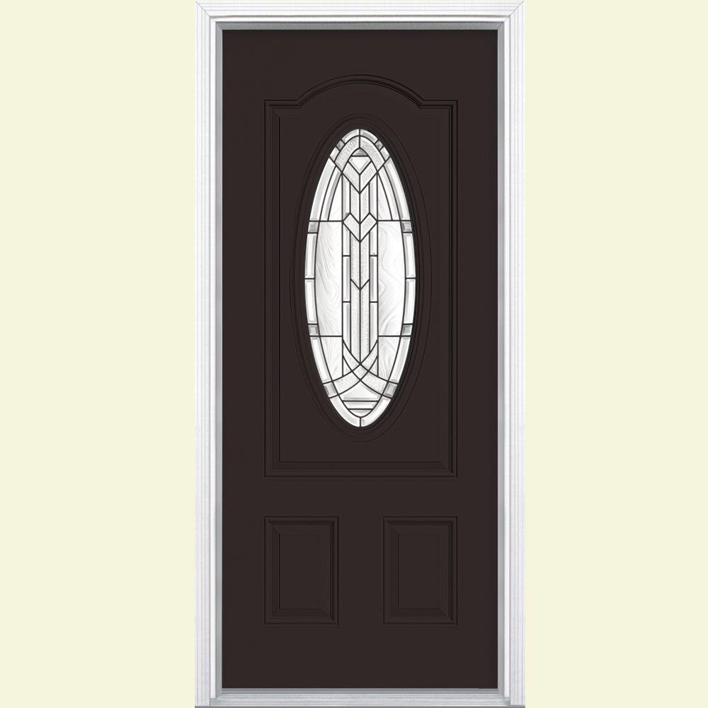 Masonite 36 In X 80 Chatham 3 4 Oval Lite Right Hand Inswing Chatham 3 4 Oval Lite Right Hand Inswing Painted Steel Prehung Front Door With Brickmold Vinyl Frame