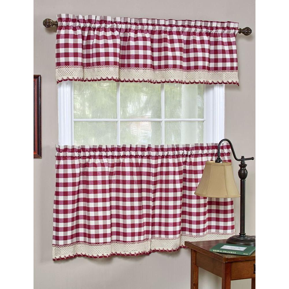 Achim Semi Opaque Buffalo Check Black Poly Cotton Tier Pair