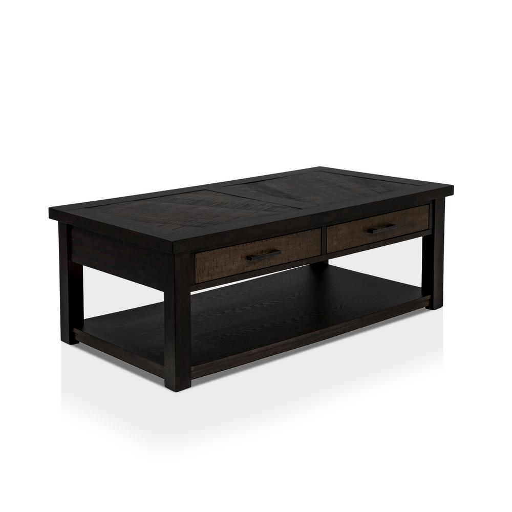 Furniture Of America Palka 48 In Dark Oak Large Rectangle Wood Coffee Table With Drawers Idf 4123c The Home Depot