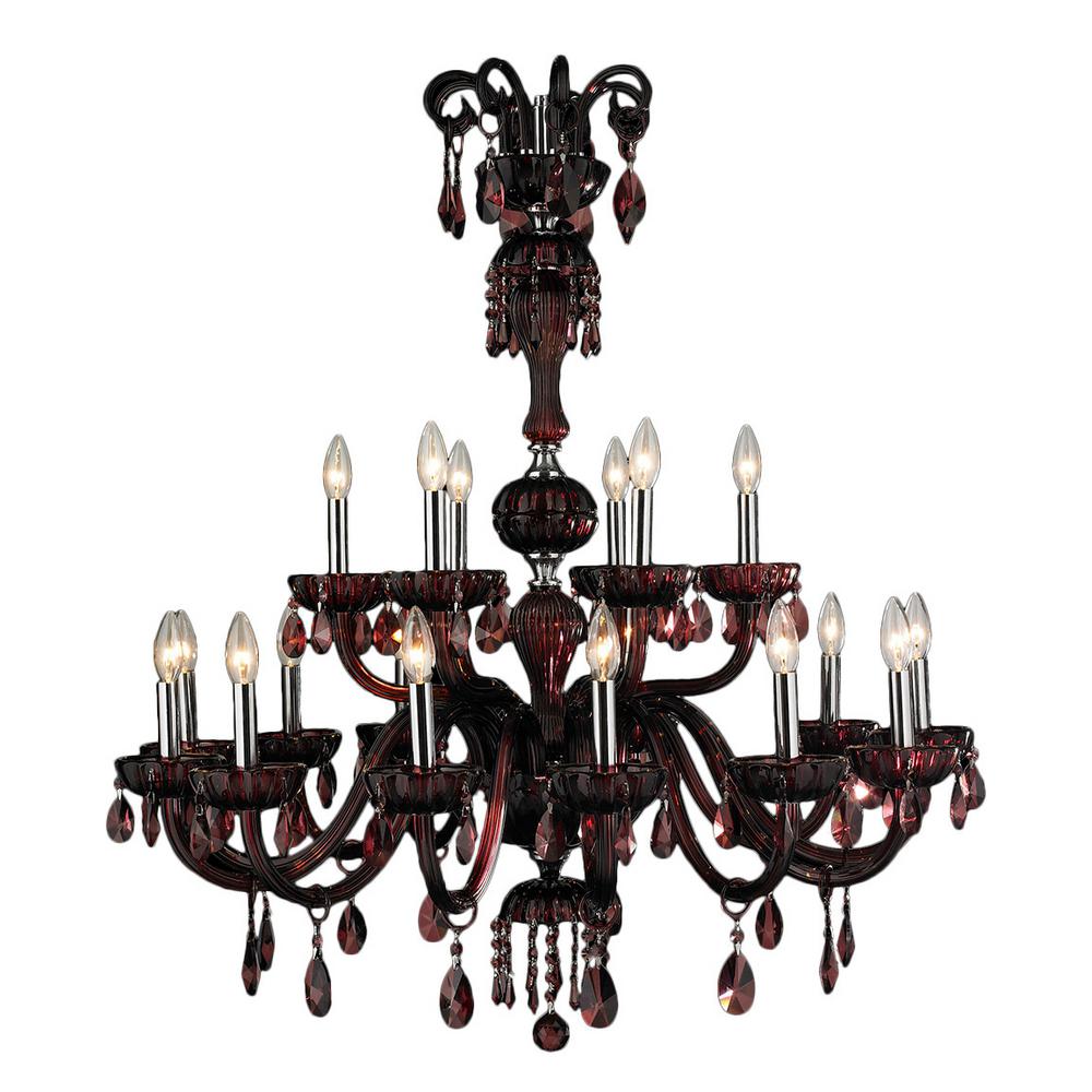 Commercial Residential Chandeliers Lighting The Home Depot Carnivale 18 Light Polished Chrome And Cranberry Crystal 2 Tier Large Chandelier