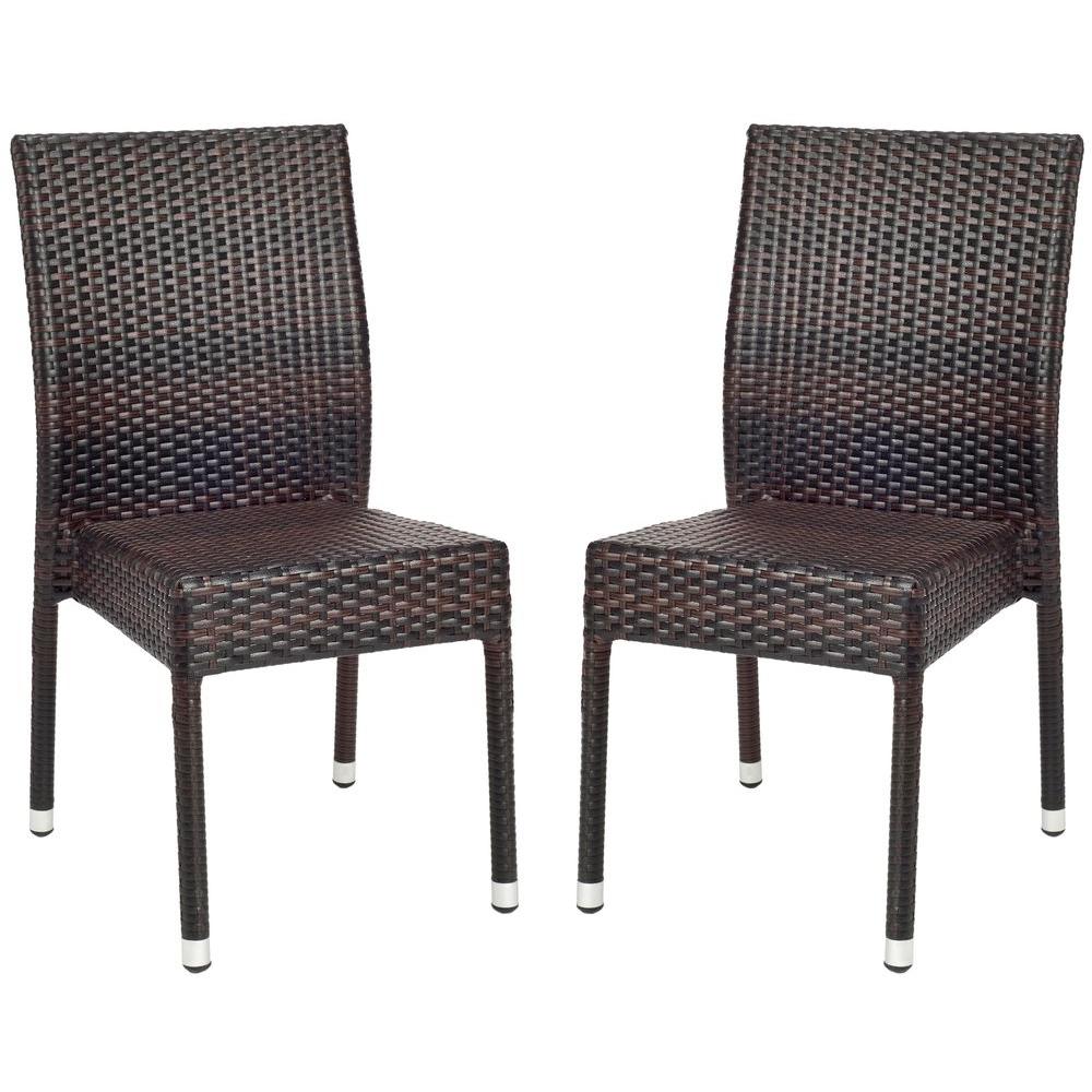 Safavieh Brown Armless Outdoor Dining Chairs Patio Newbury Tiger Stripe Aluminum Frame Patio Wicker Chair 2 Pack