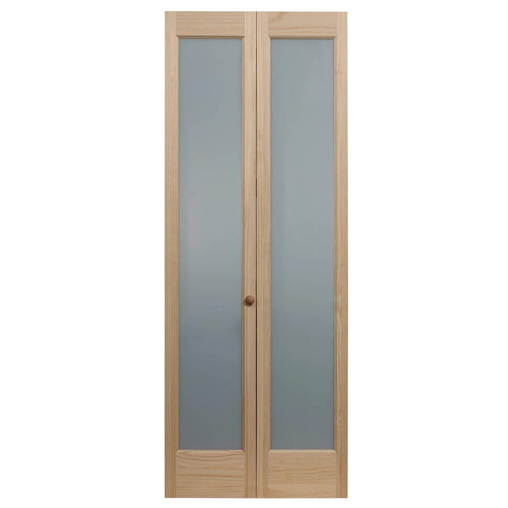 Pinecroft 29 5 In X 80 In Full Frosted Glass Frost 1 Lite Pine Wood Interior Bi Fold Door