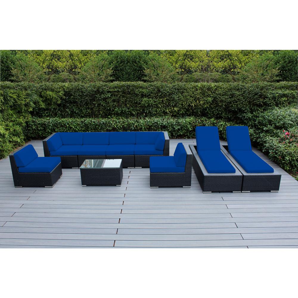 Ohana Depot Black 9 Piece Wicker Patio Combo Conversation Set With Sunbrella Pacific Blue Cushions Pnc902 Spb The Home Depot