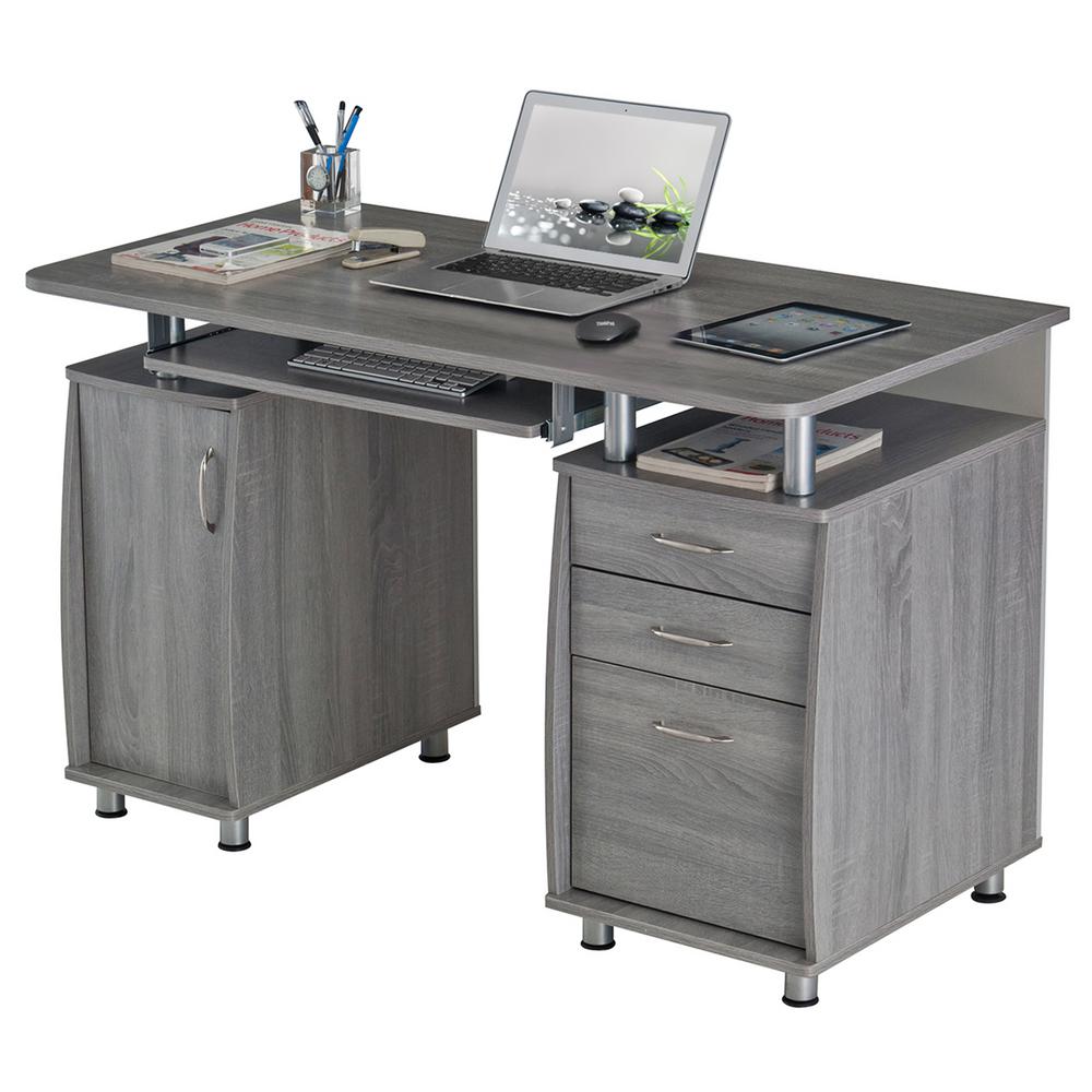 Techni Mobili Grey Complete Workstation Computer Desk With Storage Grey Complete Workstation Computer Desk
