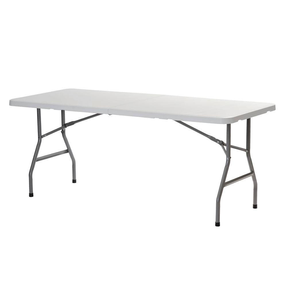 UPC 017567109596 product image for 2.5 ft. L x 6 ft. W Plastic Fold in Half Table in White | upcitemdb.com