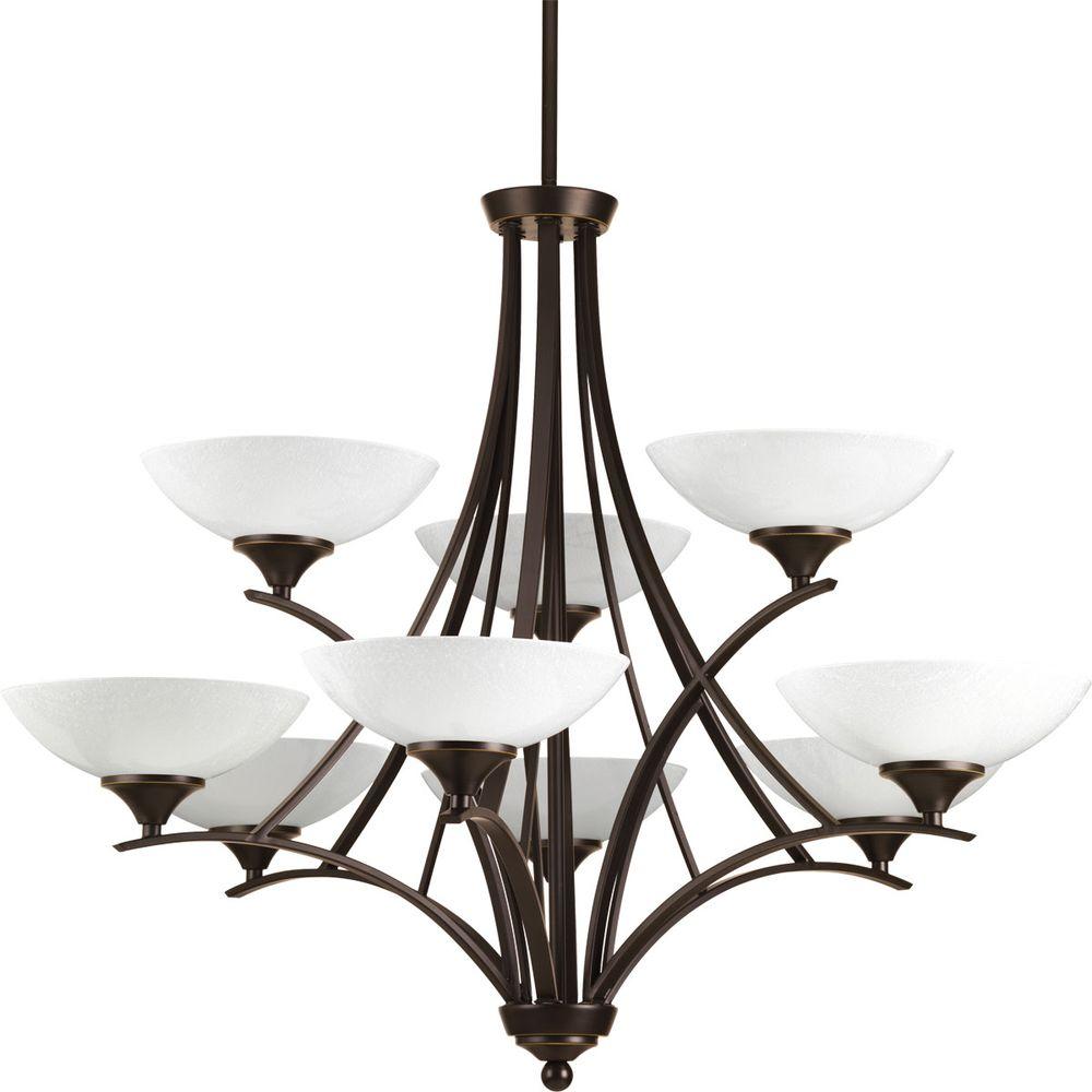 Progress Lighting Prosper Collection 9-Light Antique Bronze Progress Lighting Prosper Collection 9-Light Antique Bronze Chandelier with Polished Seeded Glass - Progress Lighting Prosper Collection 9-Light Antique Bronze