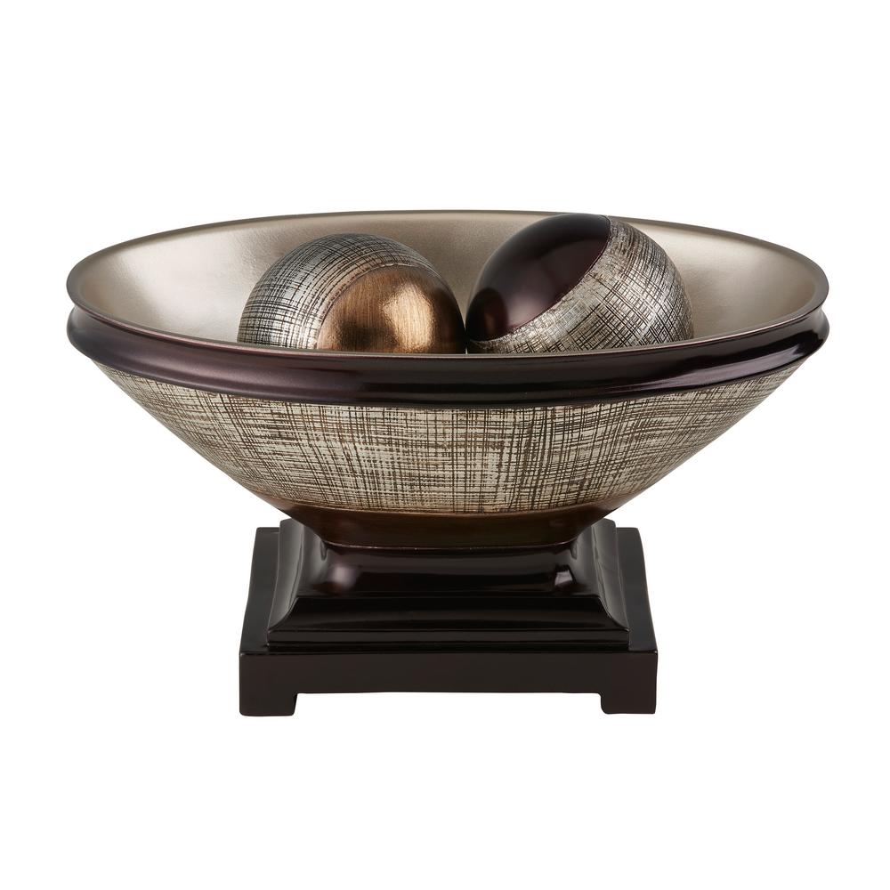 Ok Lighting Brown Allure Polyresin Decorative Bowl With Spheres Ok