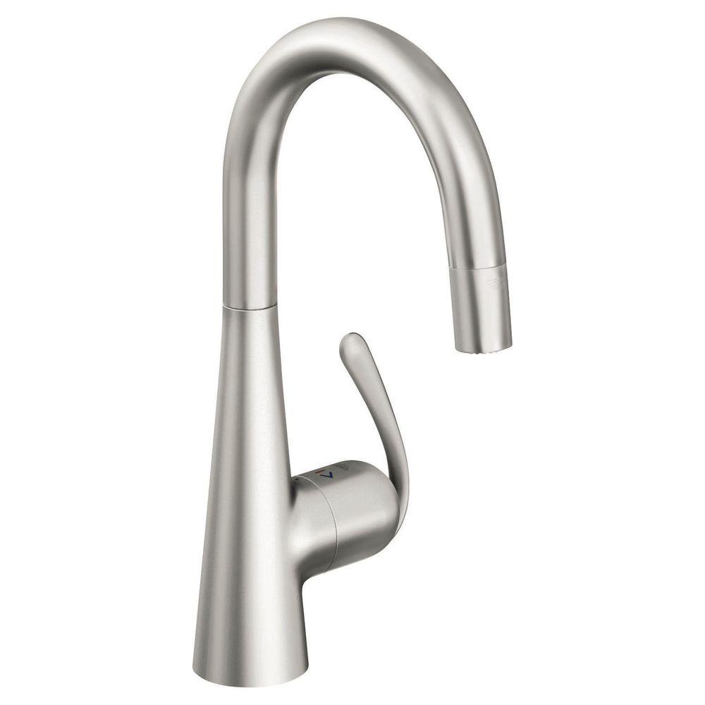 GROHE Ladylux 3 Pro Single Handle Pull Down Sprayer Kitchen Faucet In   Stainless Steel Grohe Pull Down Faucets 32283sd0 64 300 