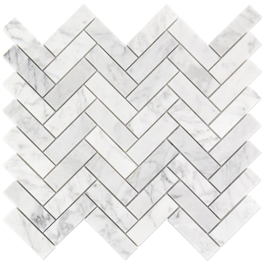 Ivy Hill Tile White Carrara Herringbone 4 in. x 0.39 in. Polished