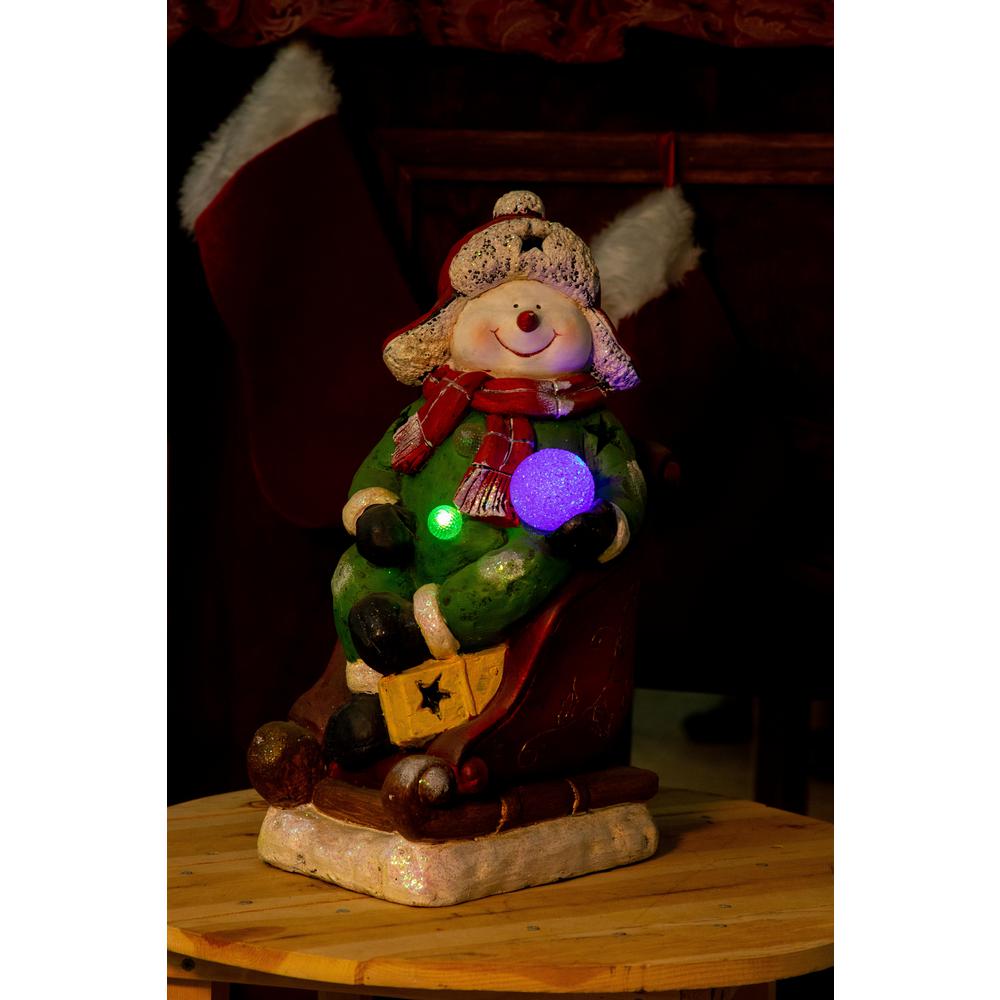 Alpine 19 in. Snowman on Sleigh w/3 Color Changing LED LightsAJY344