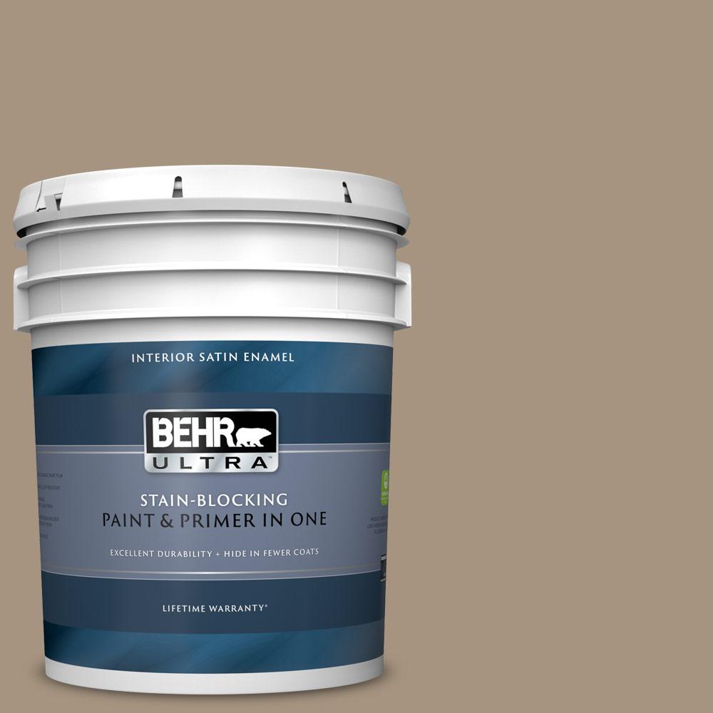 Behr Ultra 5 Gal Ppu7 05 Pure Earth Satin Enamel Interior Paint And Primer In One