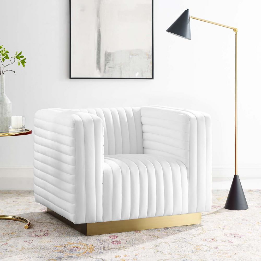 Modway Charisma Channel White Tufted Performance Velvet Accent Armchair Eei 3887 Whi The Home Depot