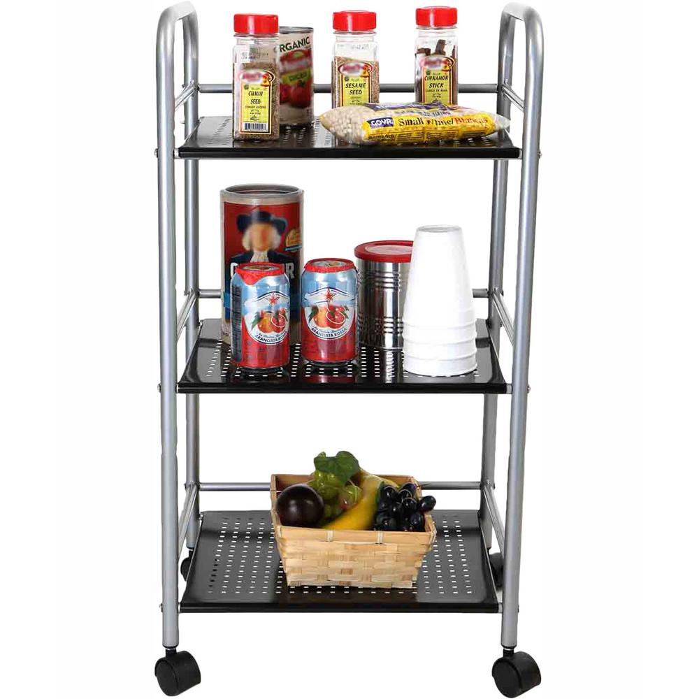 Mind Reader HOLECART3-SIL 3 Tier Metal Storage Box Black