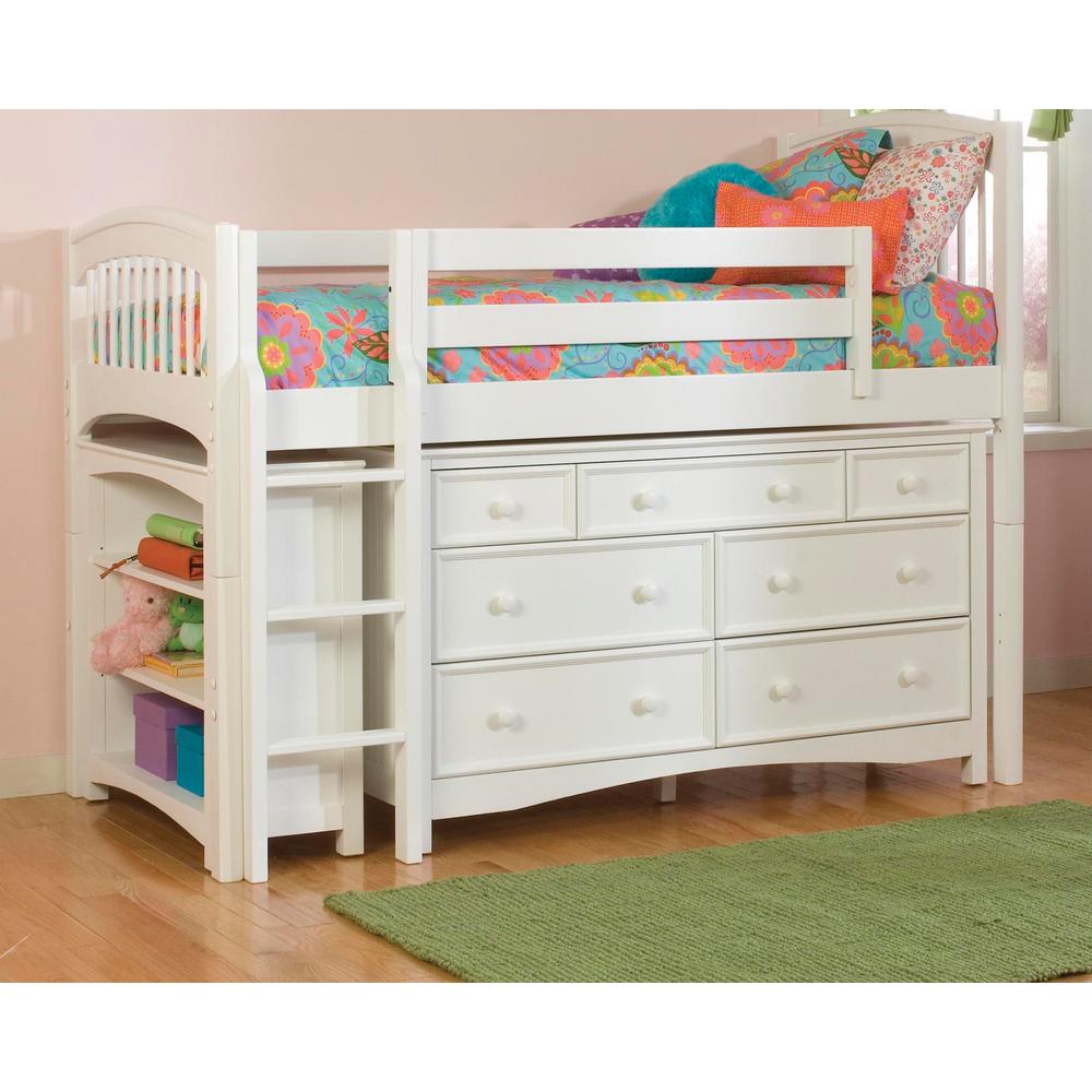 Windsor White Twin Low Loft Storage Bed With Wakefield 7 Drawer Undefined Windsor White Twin Low Loft Storage Bed With Wakefield 7 Drawer Dresser And Bookcase