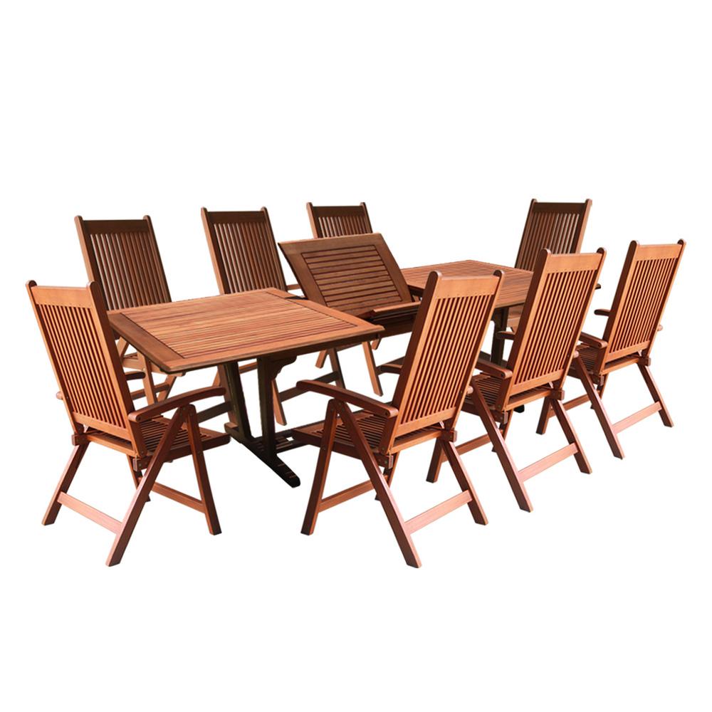Vifah Roch Eucalyptus 9 Piece Patio Dining Set With Extendable Table And Folding Chairs A3458