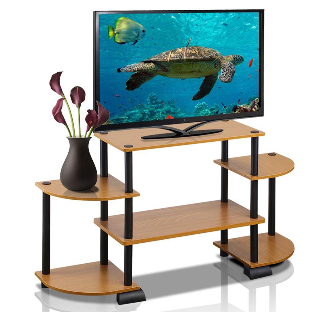 Light Cherry Tv Stands Living Room Furniture The Home Depot Turn N Light Cherry Entertainment Center With Round Side Shelves