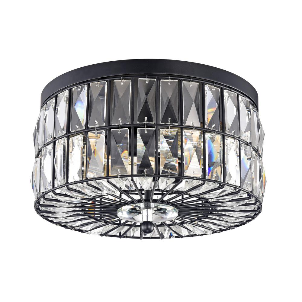 C Cattleya 11.75 in. 2-Light Black Ceiling Flush Mount Light with