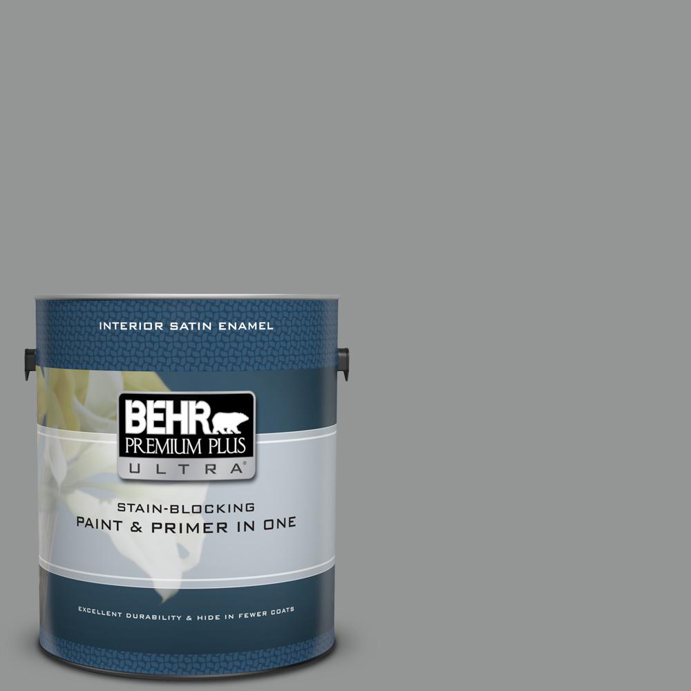 BEHR Premium Plus Ultra 1 gal. PPU2419 Shark Fin Satin Enamel Interior Paint and Primer in One