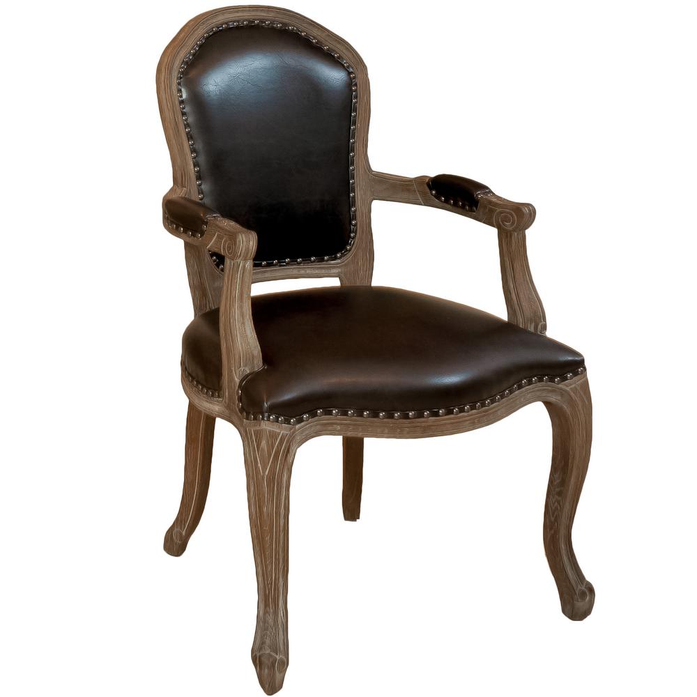 Noble House Maryland Leather Weathered Wood Arm Chair 720