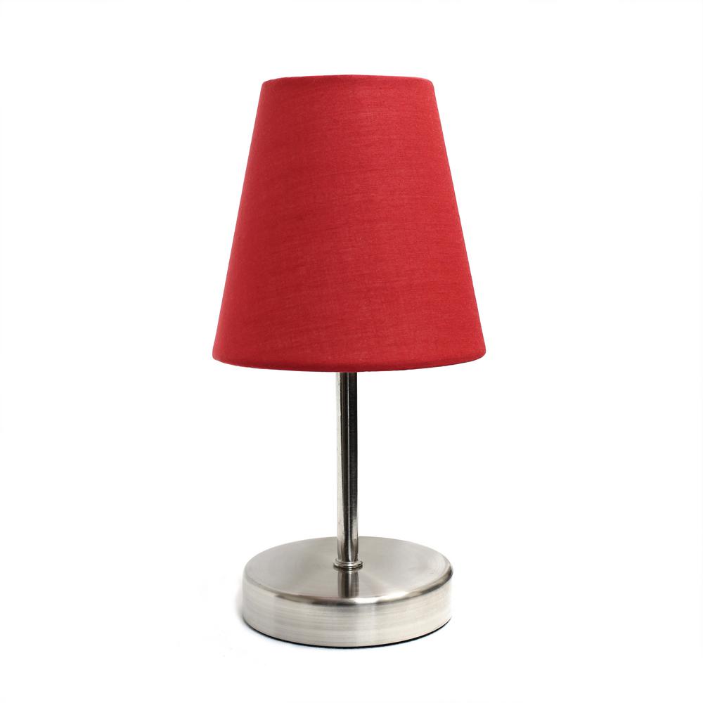 Simple Designs 10.5 in. Sand Nickel Mini Basic Table Lamp with Red
