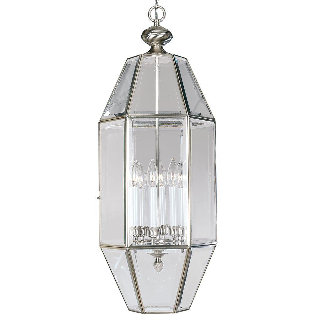 Progress Lighting 6-Light Brushed Nickel Foyer Pendant with Clear Beveled Glass