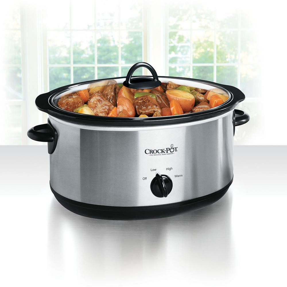 CrockPot 7 Qt. Manual Stainless Steel Slow Cooker with Glass Lid