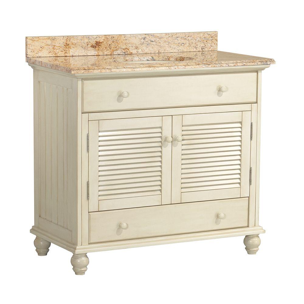 Home Decorators Collection Cottage 37 in. W x 22 in. D Vanity in Antique White with Vanity Top and Stone Effects in Tuscan Sun was $879.0 now $615.3 (30.0% off)