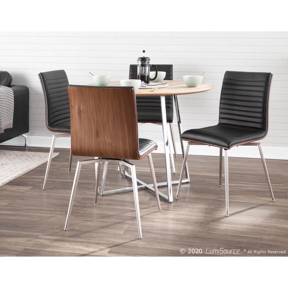 Lumisource Mason Swivel Dining Chair In Black Faux Leather Walnut Wood And Stainless Steel Set Of 2 Ch Msnswv Wlbk2 The Home Depot