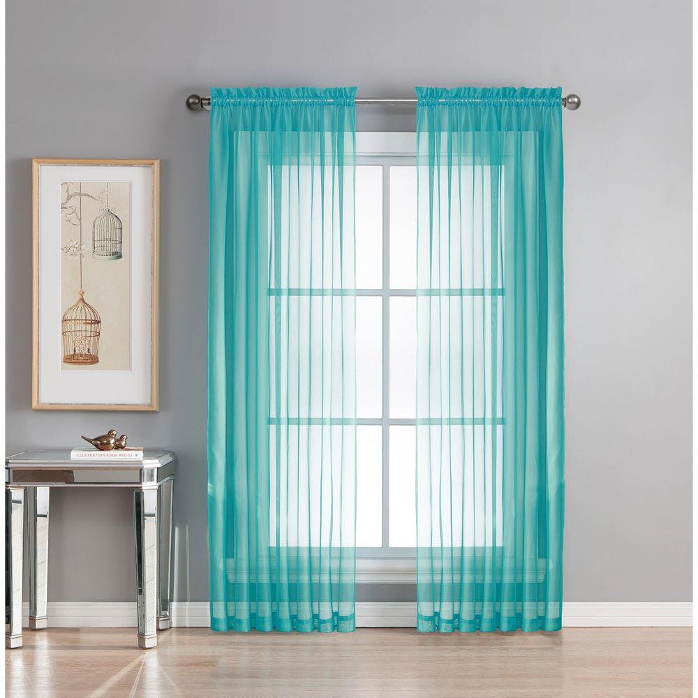 Window Elements Sheer Diamond Sheer Turquoise Rod Pocket Extra Wide Curtain Panel, 56 in. W x 84 