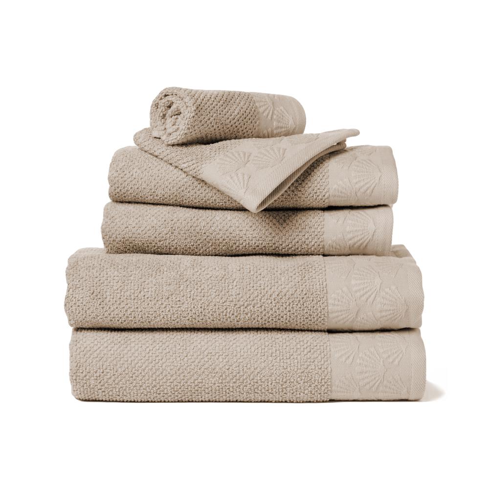 Coastal Shell 6 Piece 100 Cotton Bath Towel Set In Linen