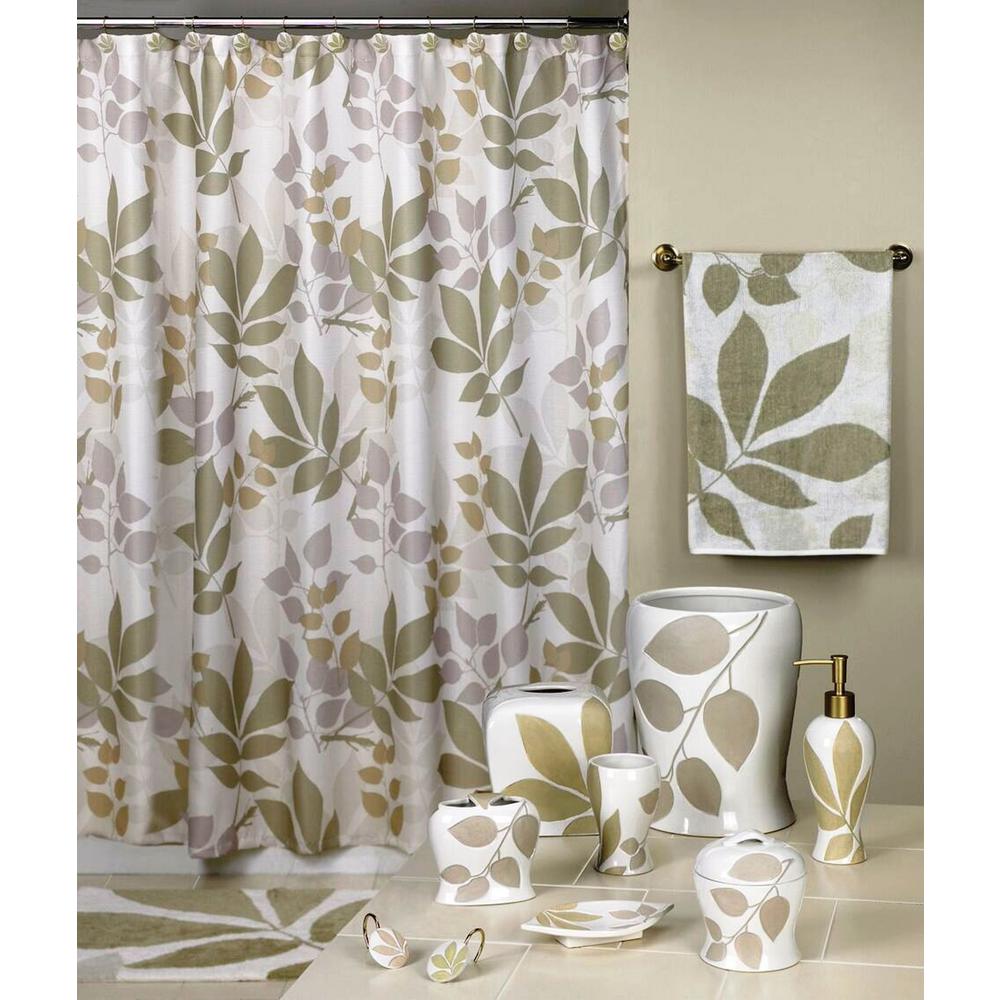 green and tan shower curtain