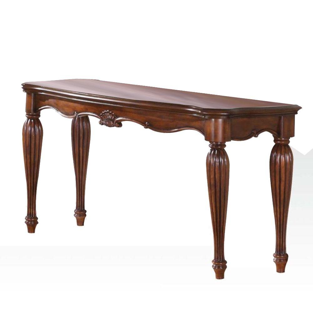 Benjara 30 In Cherry Brown Wooden Sofa Table With Carved Details Cherry Brown Wooden Sofa Table
