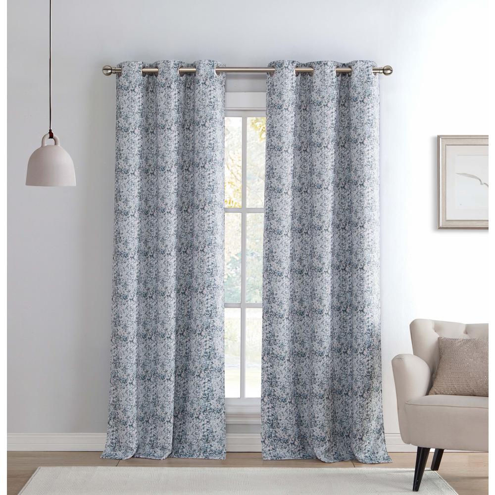 Kensie Print Silver Polyester Blackout Grommet Window Curtain 38 in. W ...