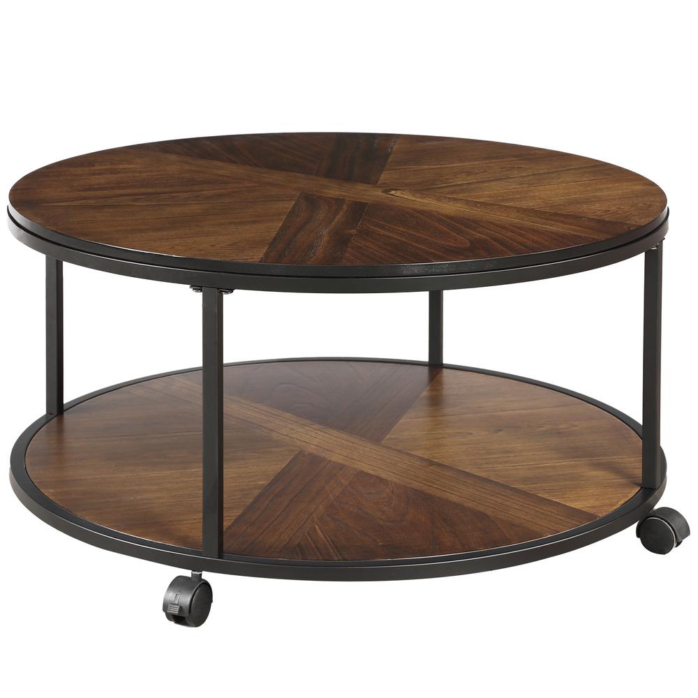 Brown Textured Round Coffee Table With Casters Brown Textured Round Coffee Table With Casters