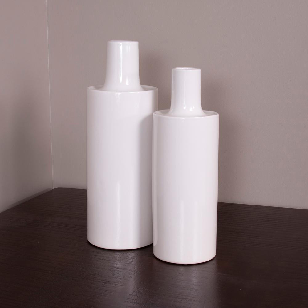 Litton Lane 9 In Ceramic Decorative Vases In Taupe And White Set