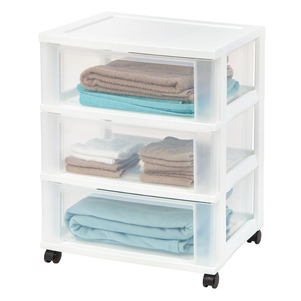 Iris 1 0 Qt 3 Drawer Cart Storage Bin In White 124005 The Home Depot Iris 1 0 Qt 3 Drawer Cart Storage Bin In White