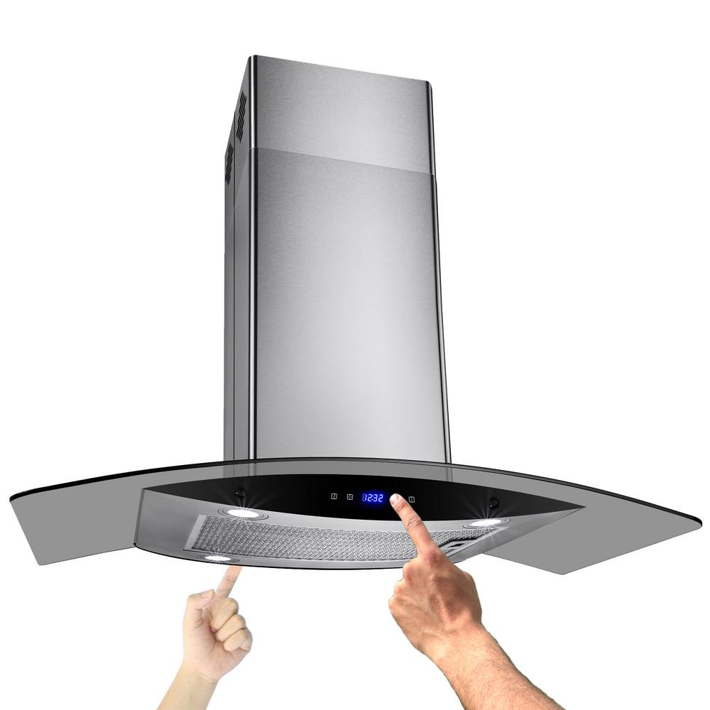 AKDY 36 In Convertible Kitchen Island Mount Range Hood In Stainless