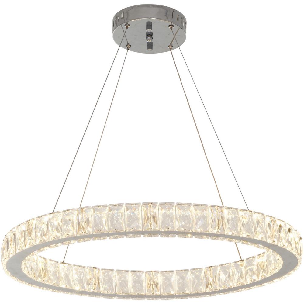 Home Decorators Collection 24 In Chrome Integrated Led Pendant With Clear Crystals 748 001 The Home Depot