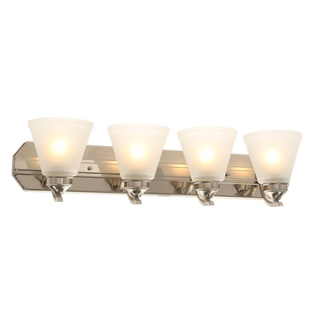 Hampton Bay 4 Light Brushed Nickel Vanity Light With Frosted Shades Hb2077 35 The Home Depot