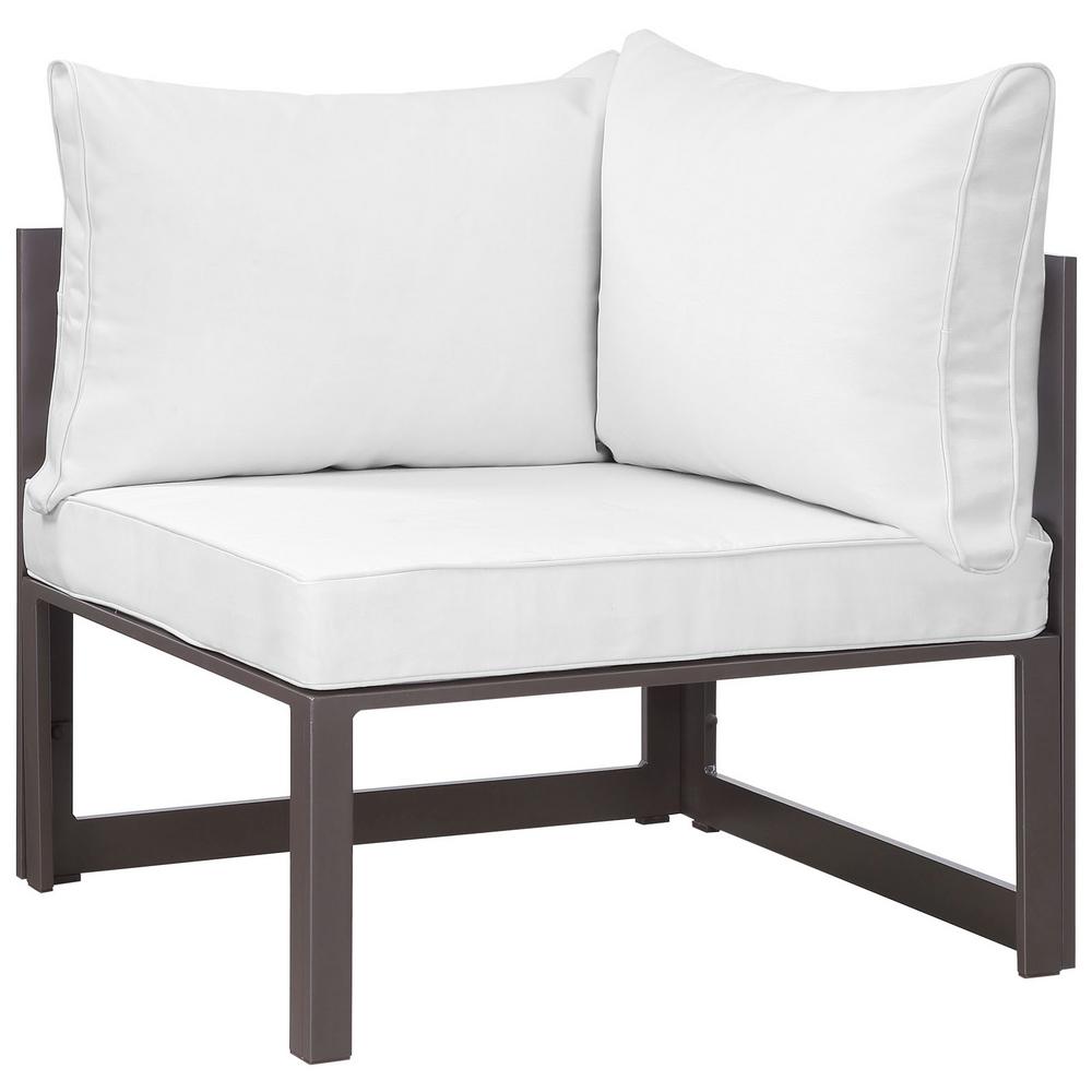 Corner Wedge Lounge Chair Patio Chairs Furniture The Fortuna Corner Aluminum Outdoor Patio Lounge Chair In Brown With White Cushions
