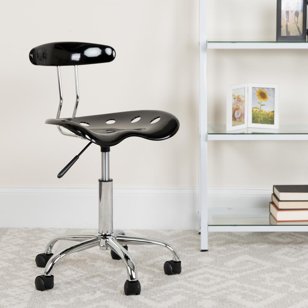 Flash Furniture Vibrant Black And Chrome Task Chair With Tractor