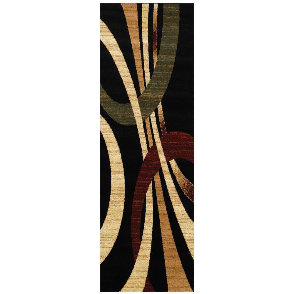 LR Resources Grace Black 2 ft. x 7 ft. 7 in. Plush Indoor Runner