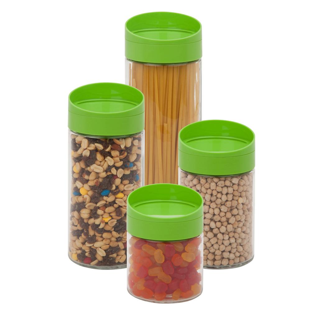 Honey-Can-Do 4-Piece 850ml, 1250ml, 1700ml and 2200ml Glass Storage Jar Set with... by Honey-Can-Do
