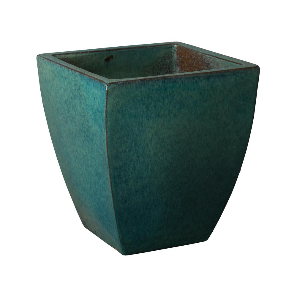 Emissary 17 in. H Square Teal Ceramic Planter0554TL2 The Home Depot