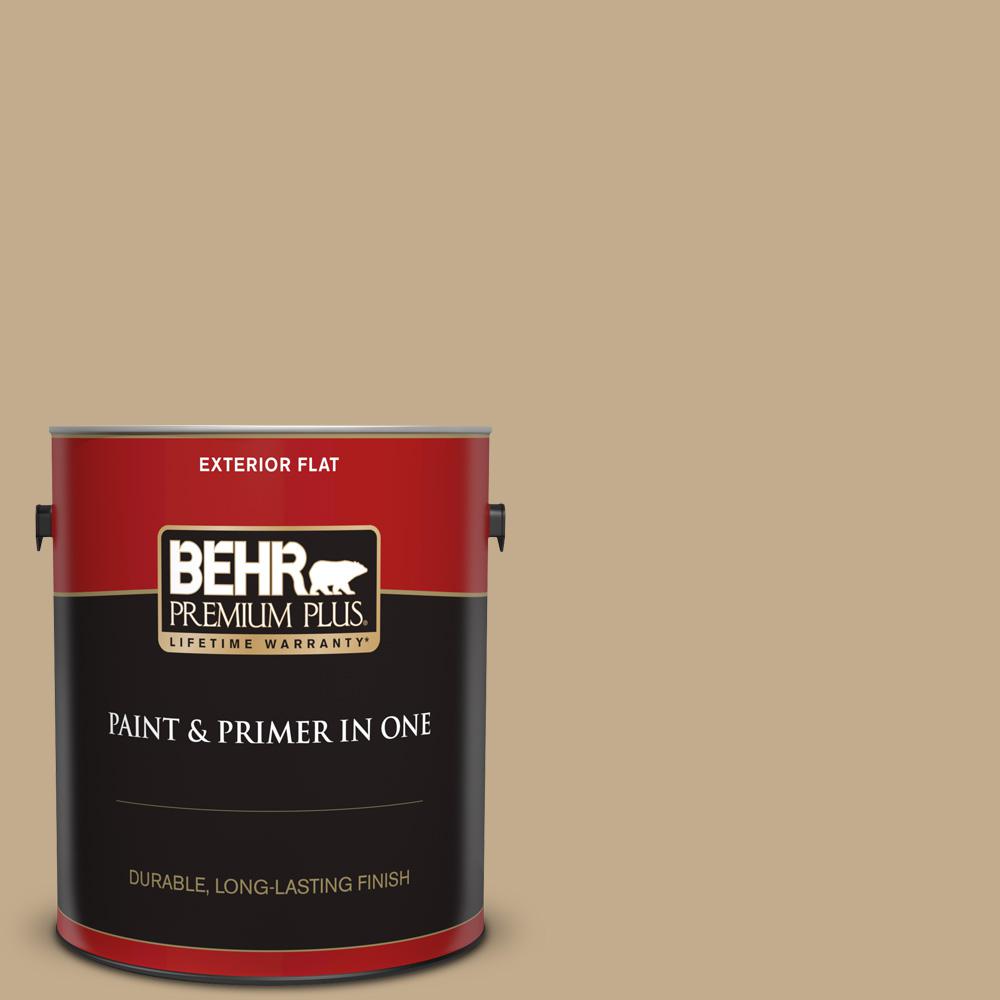 BEHR Premium Plus 1 gal. BXC07 Palomino Tan Flat Exterior Paint and