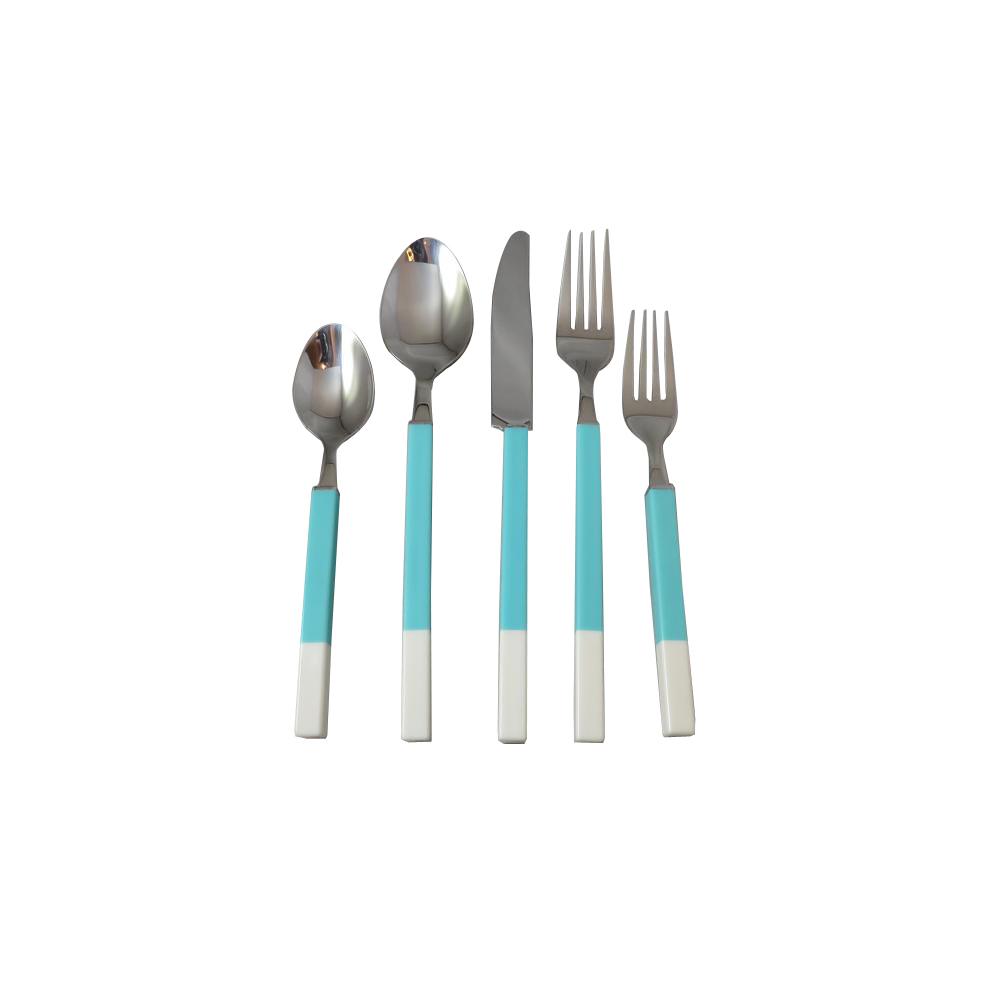 Holister Northfield 20Piece Teal and White Stainless Flatware Set