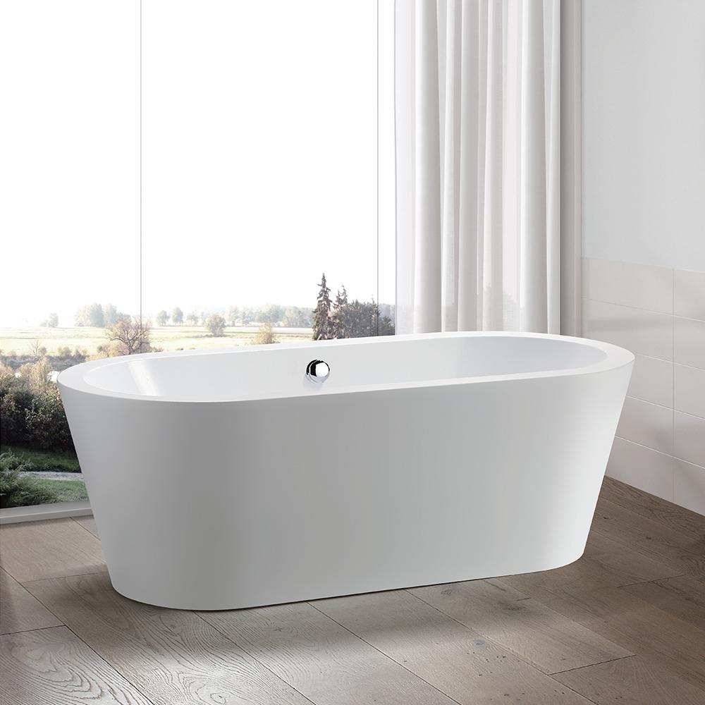 Wyndham Collection Mermaid 67 In Acrylic Flatbottom Center Drain Soaking Tub In White Wcobt100367 The Home Depot