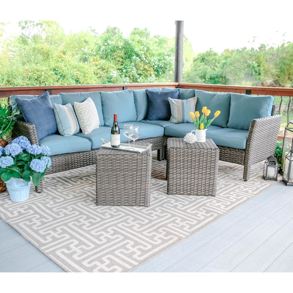 Leisure Made Canton 6 Piece Wicker Outdoor Sectional Set With Blue
