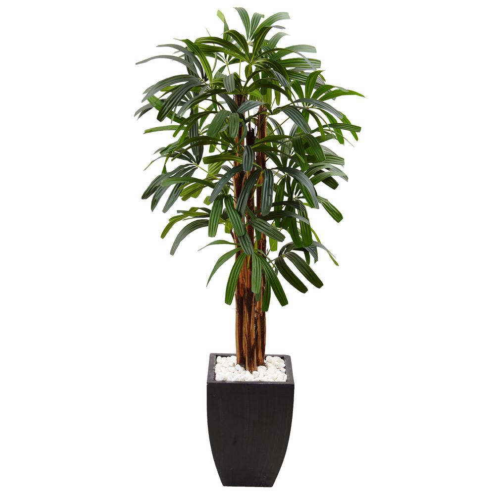 Nearly Natural Indoor Raphis Palm Artificial Tree in Black Planter 5982 ...